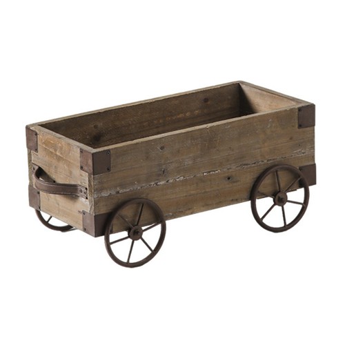 Wooden wagon planter rustic - wooden,